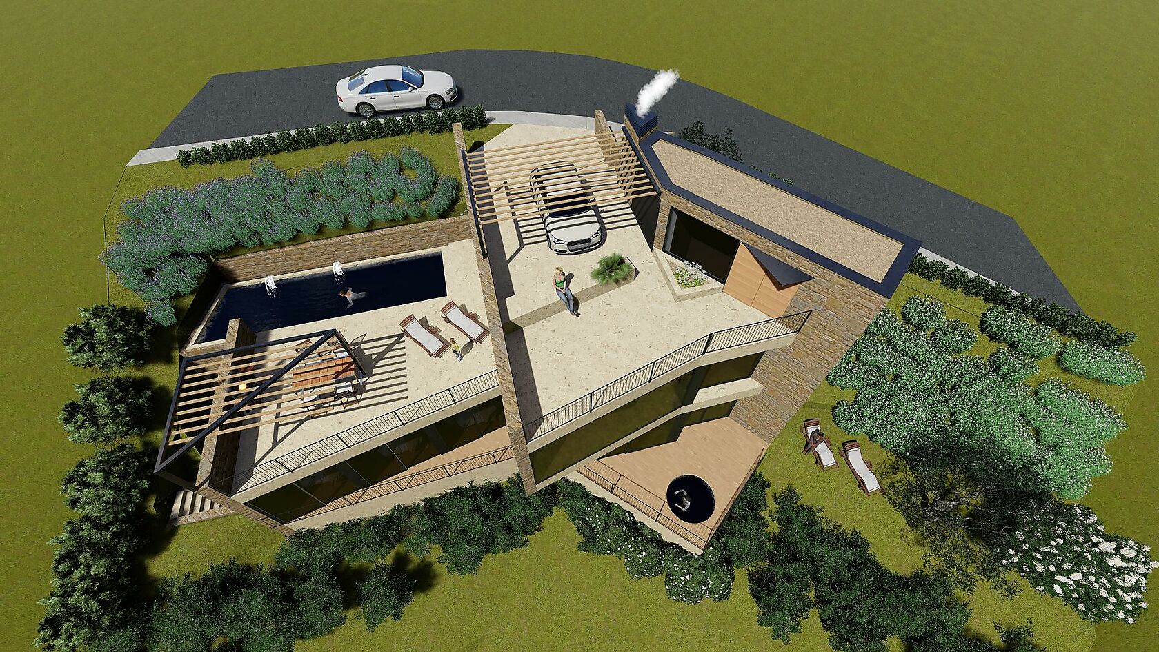 Nouvelle maison au design moderne avec vue sur la mer et la montagne